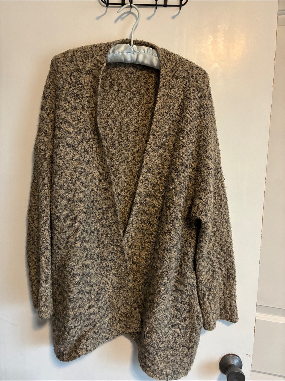 Rafaella Taupe Heather Bouclé Open-Front Cardigan with pockets large petite
